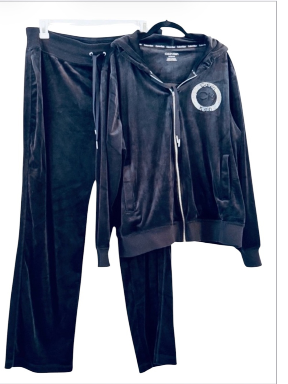 Calvin Klein Black Velour Trackset With Crystal Logo Size 1X